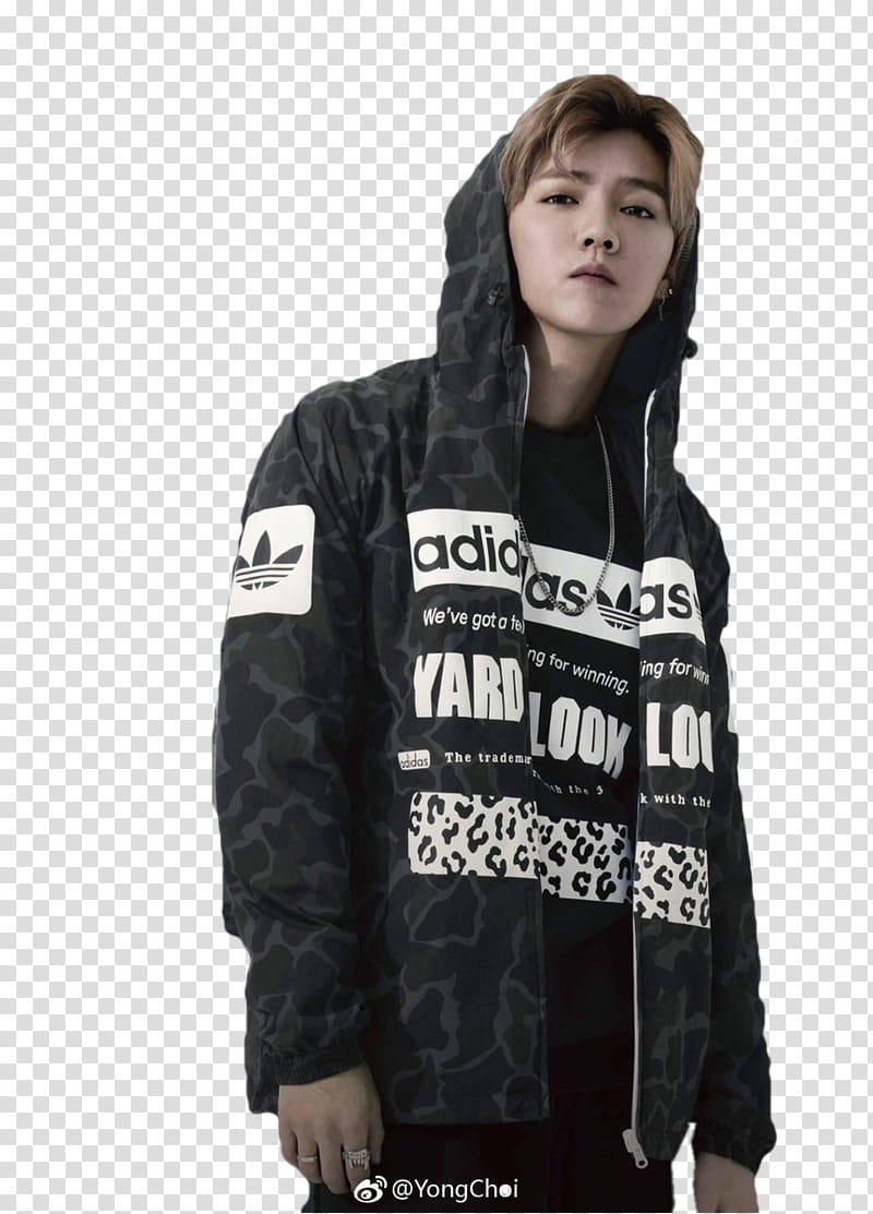 Luhan, man in gray and white full-zip hoodie transparent background PNG clipart