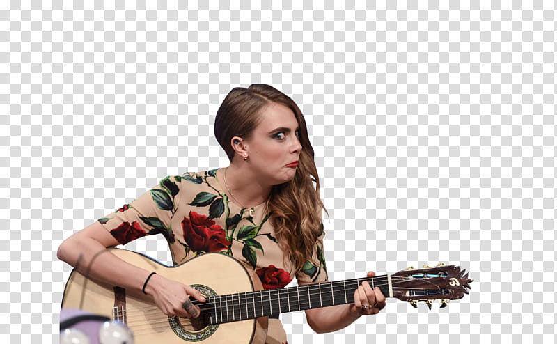 Cara Delevingne , woman playing classical guitar transparent background PNG clipart