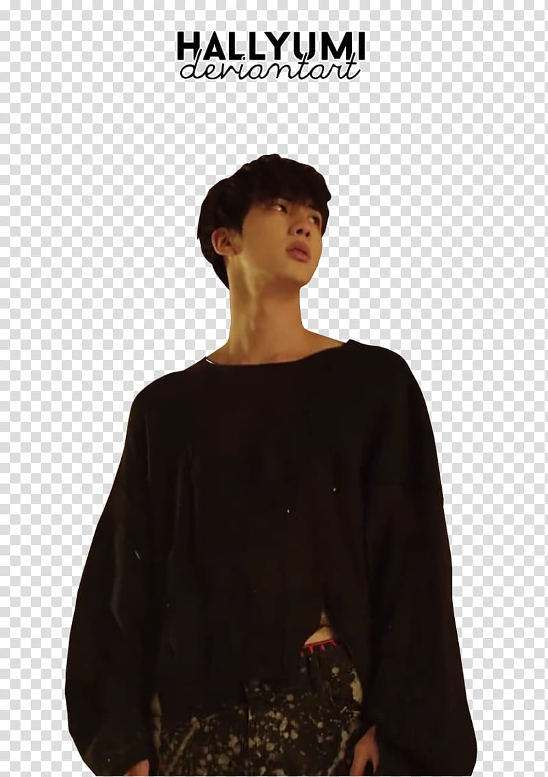 BTS FAKE LOVE, man wearing black sweater with hallyumi text overlay transparent background PNG clipart