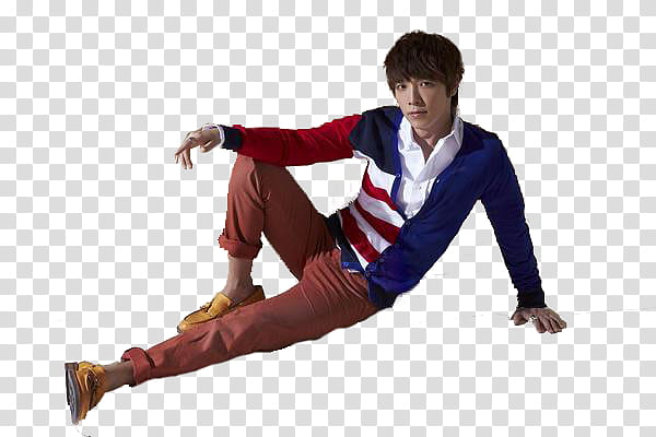 DongHae from magazine cutting, man wearing red pants transparent background PNG clipart