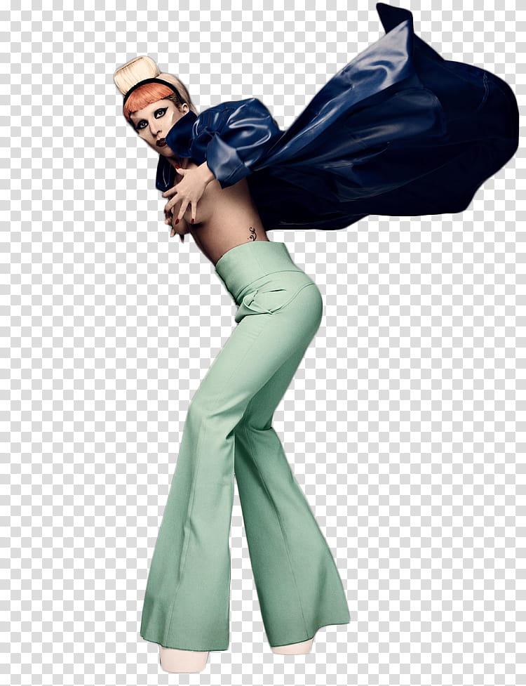 GAGA, woman in blue dress and teal elephant pants transparent background PNG clipart