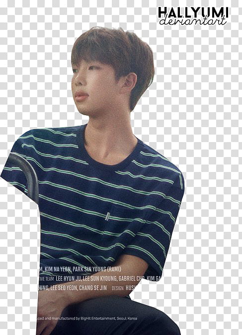 BTS, man in blue and white striped crew-neck T-shirt transparent background PNG clipart