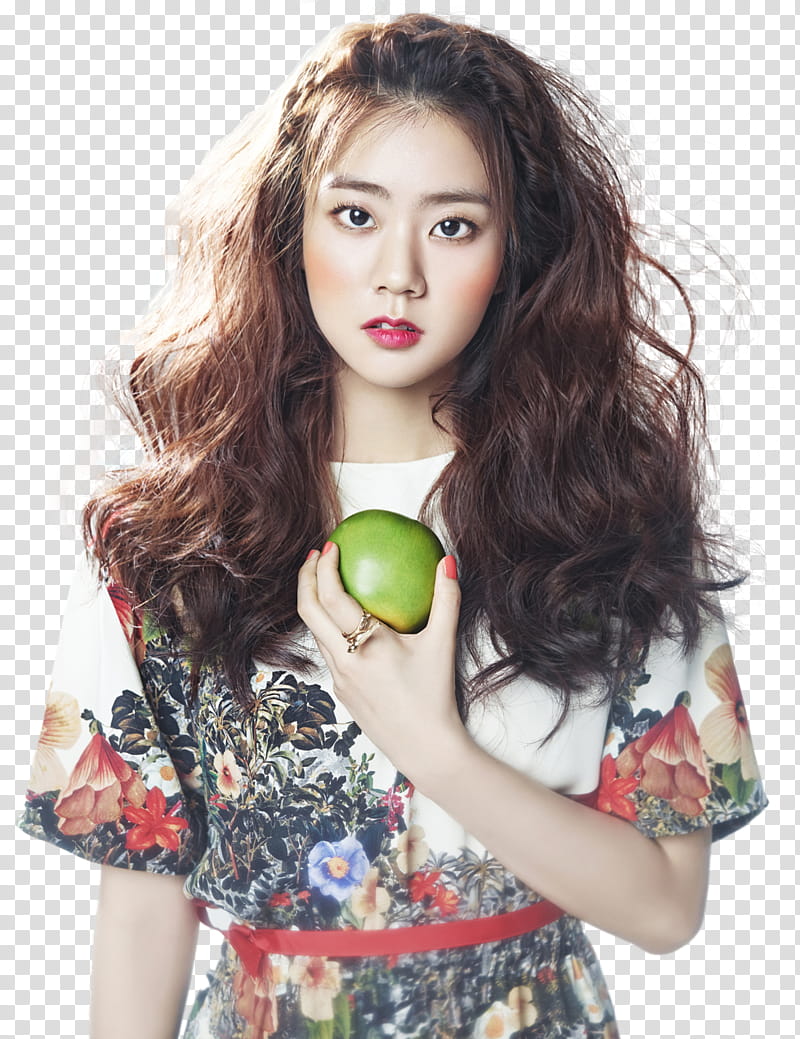 Kara Seung Yeon for Beauty , woman holding green apple transparent background PNG clipart