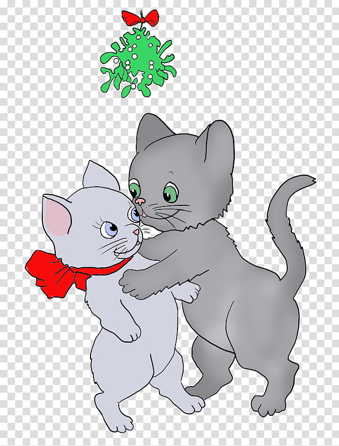 Mistletoe Christmas, Cat, Whiskers, Cartoon, Christmas Day, Kiss, Small To Mediumsized Cats, Kitten transparent background PNG clipart
