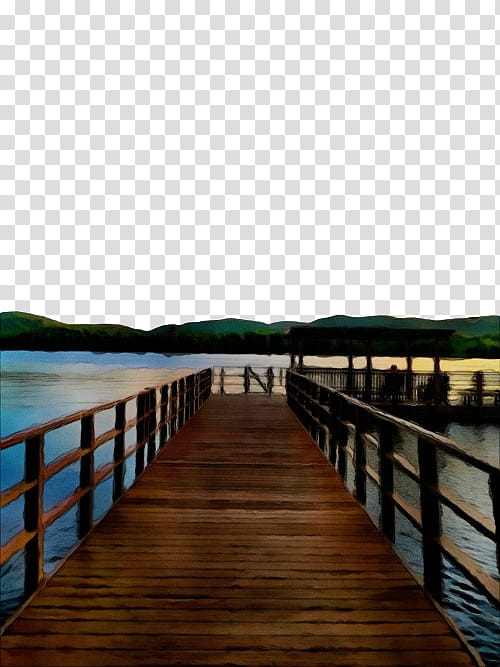 pier boardwalk natural landscape dock walkway, Watercolor, Paint, Wet Ink, Wood, Nonbuilding Structure, Bridge, Lake transparent background PNG clipart