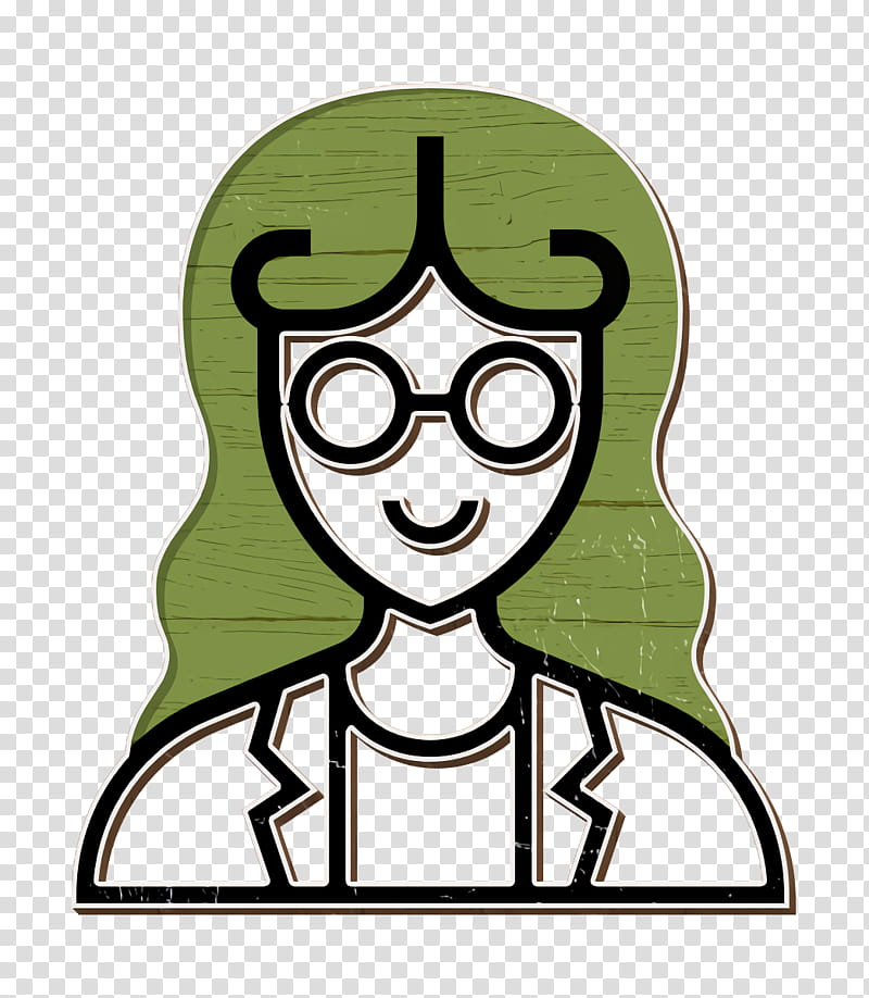Scientist icon Careers Women icon Mathematician icon, Green, Head, Cartoon, Glasses, Line Art transparent background PNG clipart
