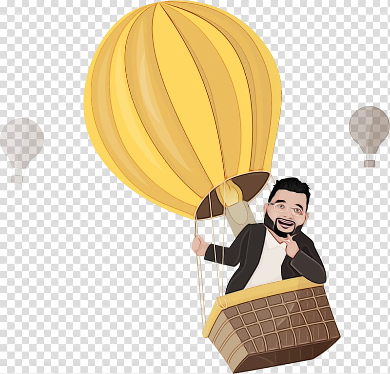 Hot air balloon, Watercolor, Paint, Wet Ink, Yellow, Cartoon, Vehicle, transparent background PNG clipart