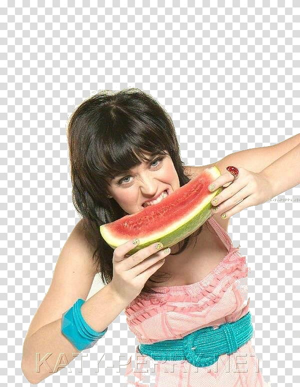 Katy Perry, woman eating watermelon transparent background PNG clipart