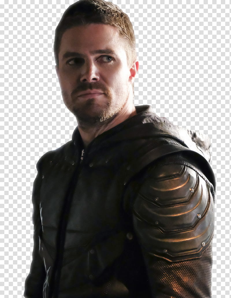 Oliver Queen, man wears black leather zip-up jacket transparent background PNG clipart