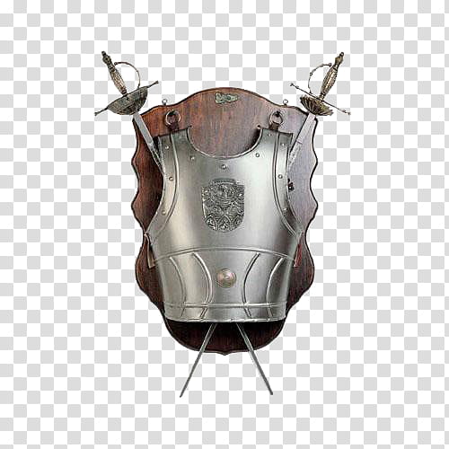 Medieval, gray steel armor and sword wall decor transparent background PNG clipart