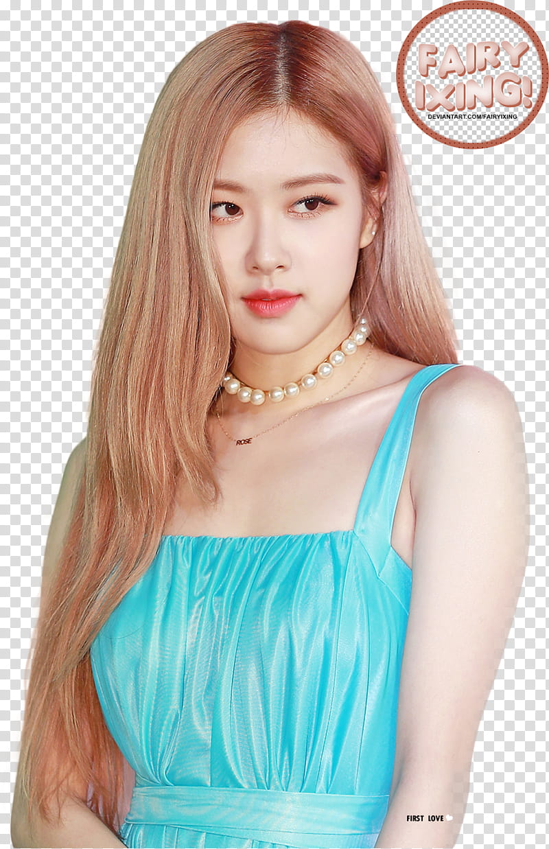 Rose BLACKPINK , woman in blue sleeveless top looking to her left transparent background PNG clipart