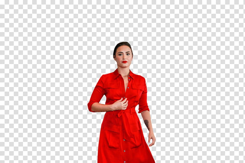 Demi Lovato , Demi Lovato wearing red button-up dress transparent background PNG clipart