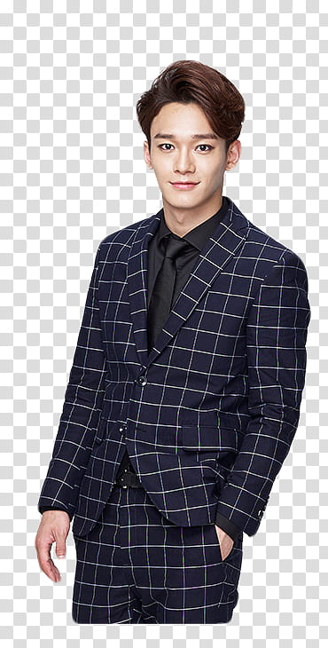 EXO, man wearing blue and white checkered suit transparent background PNG clipart