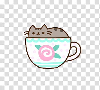 Pusheen the cat, cat in white and blue coffee cup transparent background PNG clipart