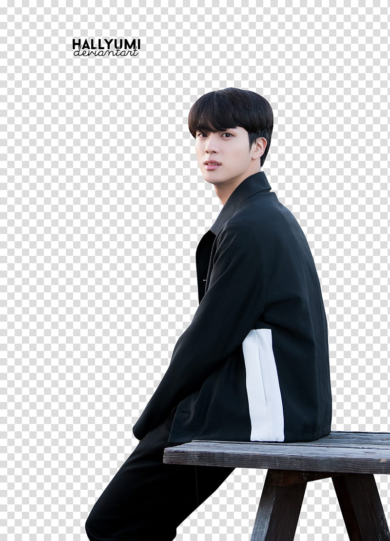 Jin BTS TH ANNIVERSARY, man sitting on bench transparent background PNG clipart