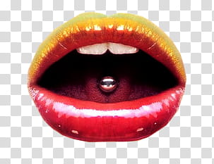 Dudak, yellow and red lips with jewelry piercing on tongue transparent background PNG clipart