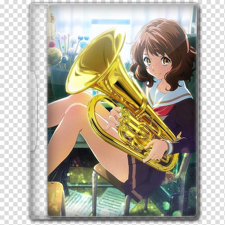 Anime  Spring Season Icon , Hibike! Euphonium, v, brown haired girl holding brass trumpet transparent background PNG clipart