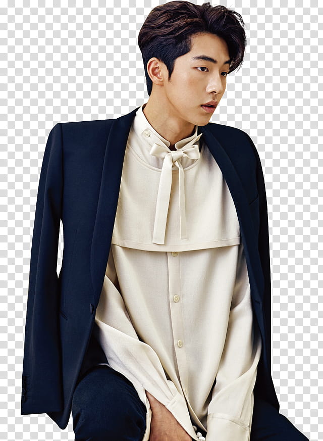 Nam Joo Hyuk, man wearing blue and gray long-sleeved top transparent background PNG clipart
