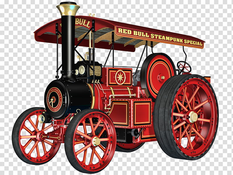 Steam Engine , red and black tractor transparent background PNG clipart