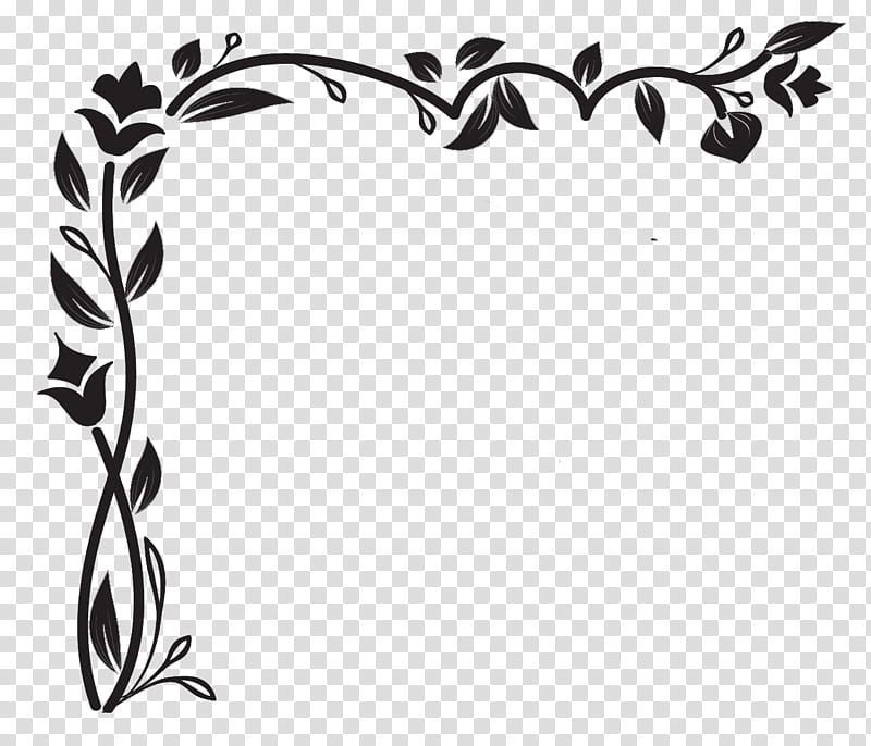 Corners  R, black flower and leaves frame transparent background PNG clipart