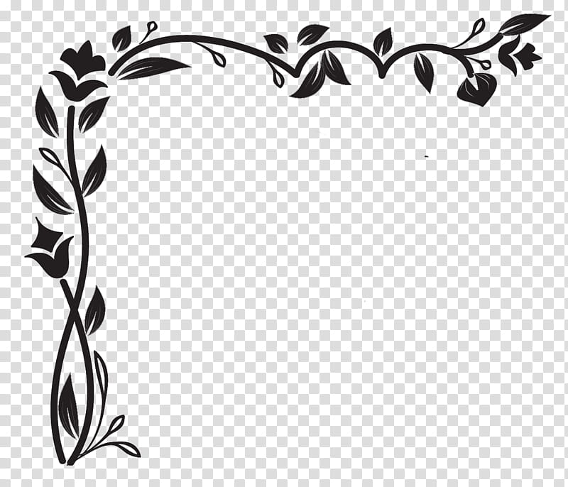 Download Corners R, black flower and leaves frame transparent ...