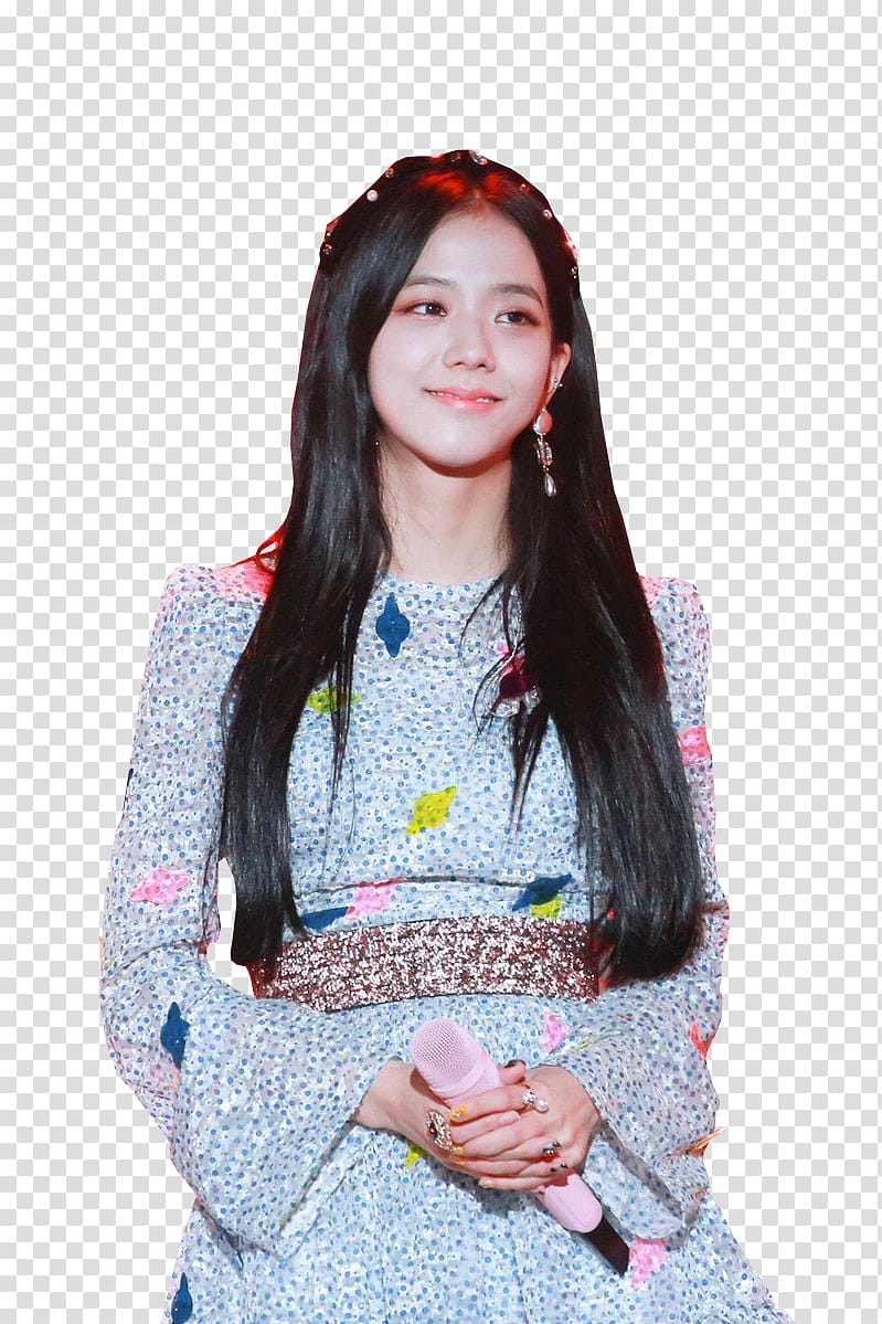 JISOO BLACKPINK , woman in blue dress holding microphone transparent background PNG clipart