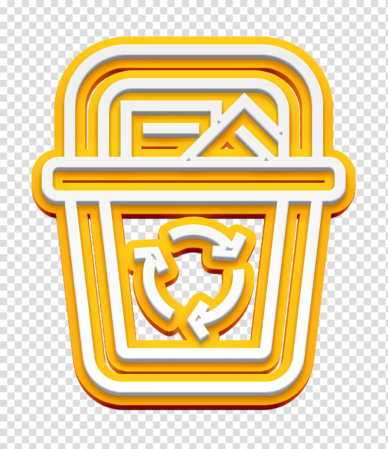 Business Essential icon Trash icon Recycle bin icon, Yellow, Line, Symbol, Logo, Emblem transparent background PNG clipart