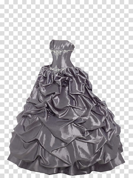 Silver Grey Ball Gown, women's gray ruffled dress transparent background PNG clipart