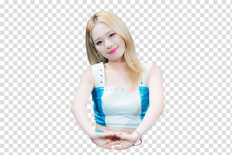 Somin KARD, woman wearing white and blue sleeveless crop top transparent background PNG clipart