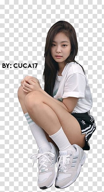 Jennie BlackPink, woman wearing white top and black shorts transparent background PNG clipart