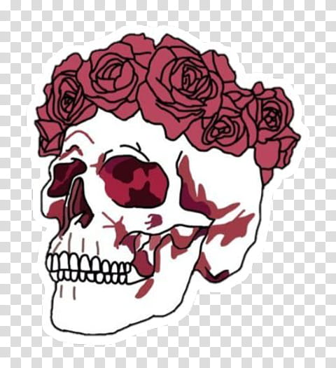 Bouquet Of Flowers Drawing, Skull, Red Skull, Sticker, Human Skeleton, Bone, Head, Pink transparent background PNG clipart