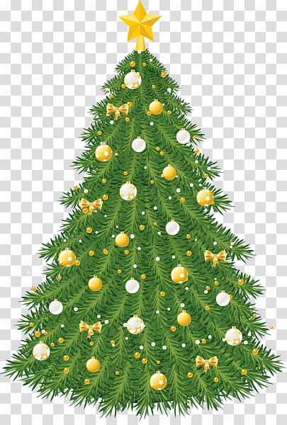 green, silver, and gold Christmas tree transparent background PNG clipart
