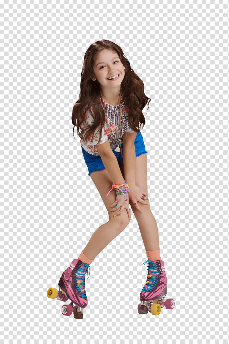 girl in a pink, blue and yellow roller skates transparent background PNG clipart