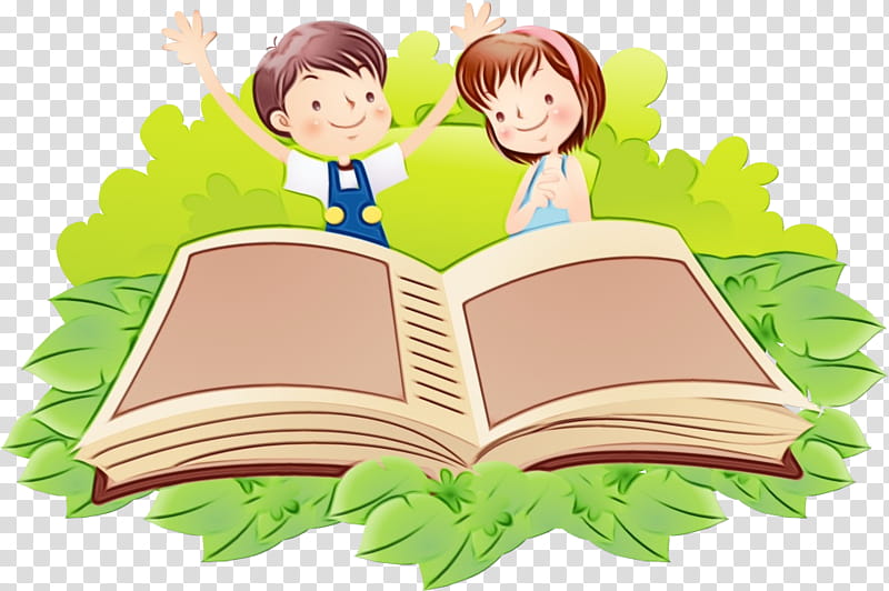 cartoon reading sharing happy learning, Watercolor, Paint, Wet Ink, Cartoon, Child transparent background PNG clipart
