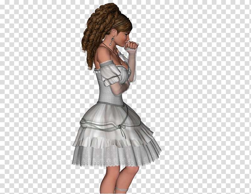 winter fae , girl wearing white dress animated illustration transparent background PNG clipart