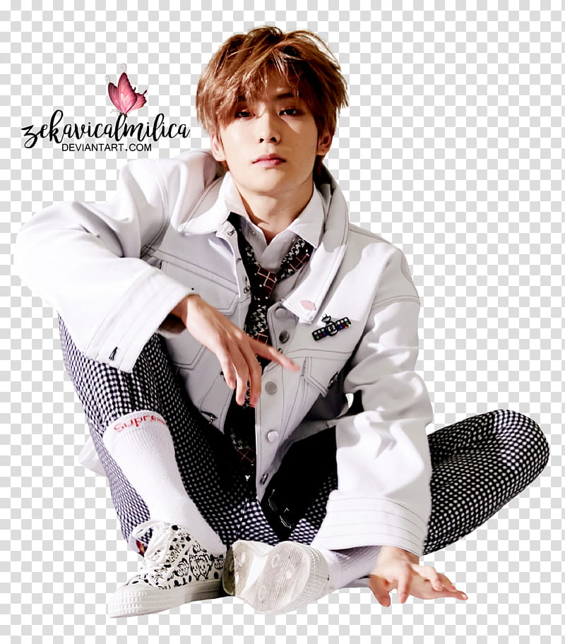 NCT  Jaehyun Cherry Bomb, sitting man wearing jacket transparent background PNG clipart