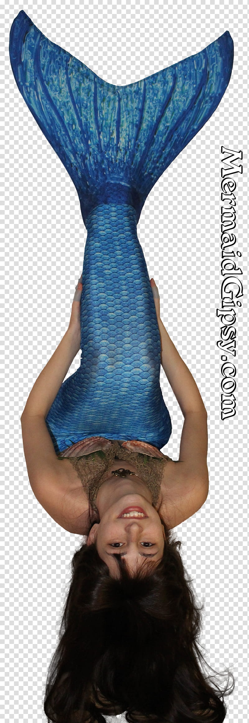 Upside down Mermaid precut , smiling woman wearing blue mermaid costume transparent background PNG clipart
