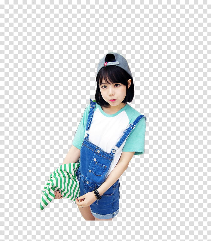 FREE Hong Young Gi Cute, girl wearing blue denim overall pants transparent background PNG clipart