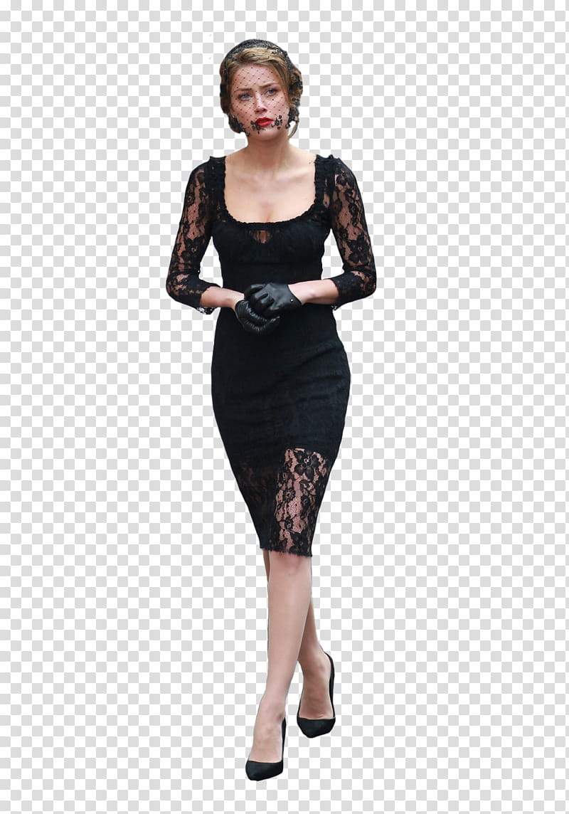 Amber Heard , standing woman wearing black long-sleeved mini dress transparent background PNG clipart