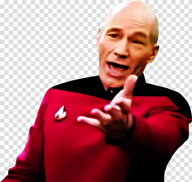 picard wtf, man wearing red shirt transparent background PNG clipart
