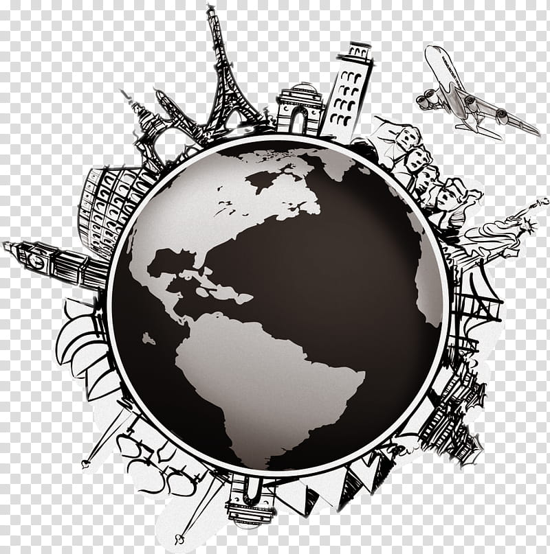 around the world clipart black and white