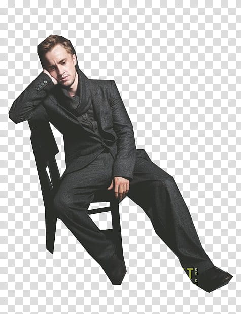 Tom Felton DaMan Magazine, man siting on chair wearing suit jacket transparent background PNG clipart