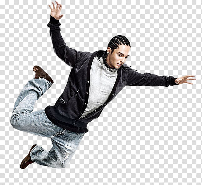 Tom Kaulitz, man in black jacket soaring on air transparent background PNG clipart
