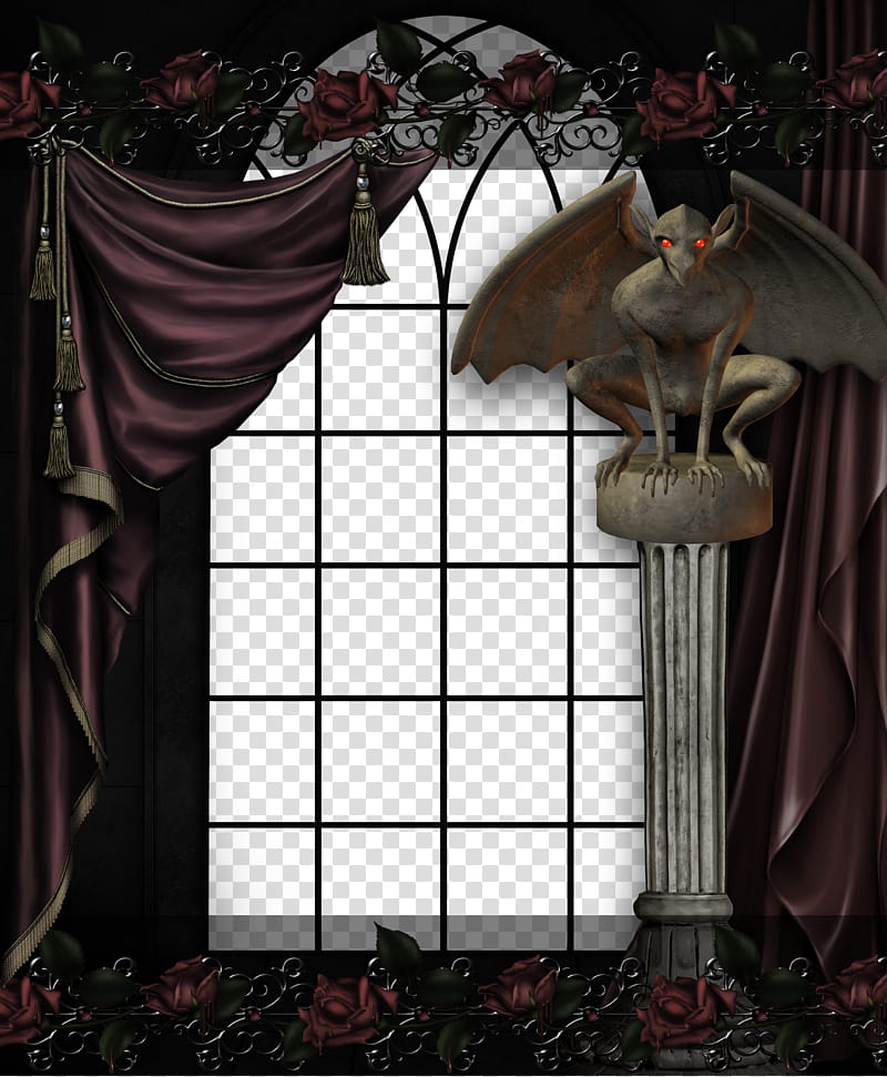 Creepy Window, brown gargoyle near curtain and window transparent background PNG clipart