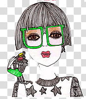 VintageDolls pedido para TheVintageRose, woman in short hair wearing eyeglasses holding cupcake illustration transparent background PNG clipart