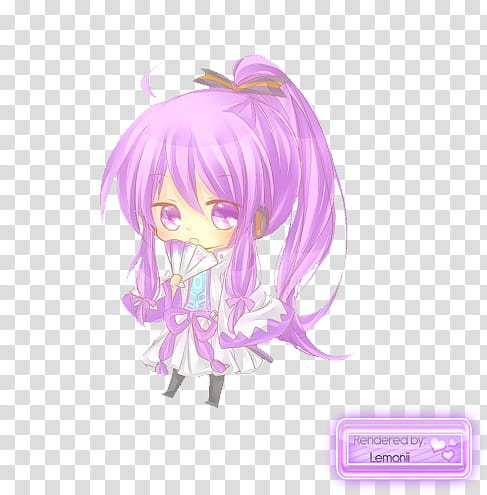 Chibi Vocaloids Render , female anime character wearing white and purple dress holding handfan chibi illustration transparent background PNG clipart