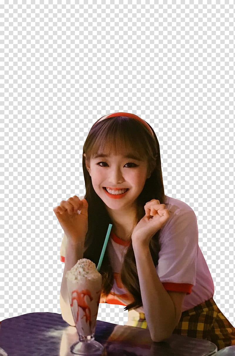 LOONA YYXY, woman in pink shirt taking selfie with frappe transparent background PNG clipart