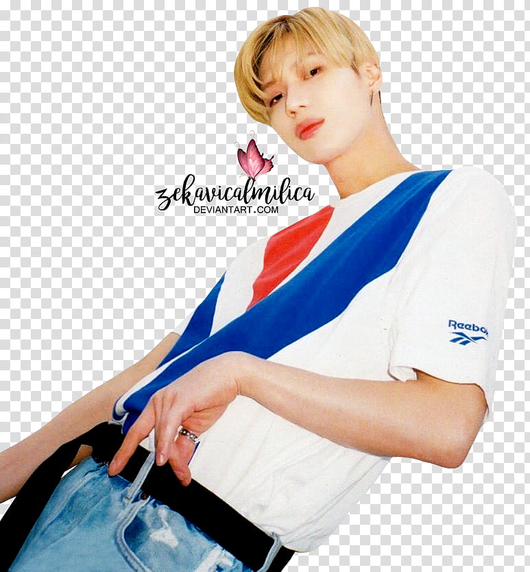 SHINee Taemin Reebok x Dazed, man wearing white and blue Reebok t-shirt transparent background PNG clipart