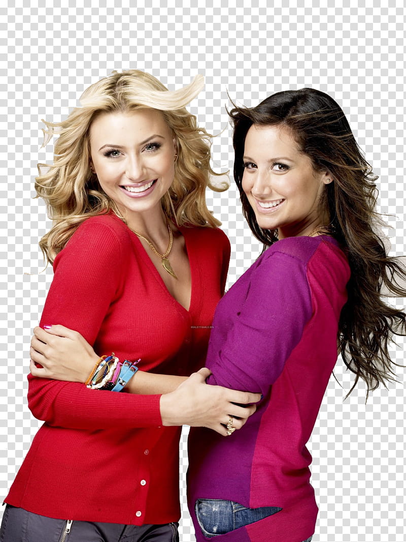Aly y Ashley Tisdale , two women holding arms ] transparent background PNG clipart