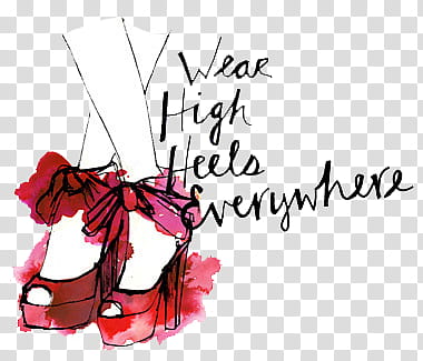 Many, women's red ankle-strap shoes with wear high heels everywhere text overlay transparent background PNG clipart